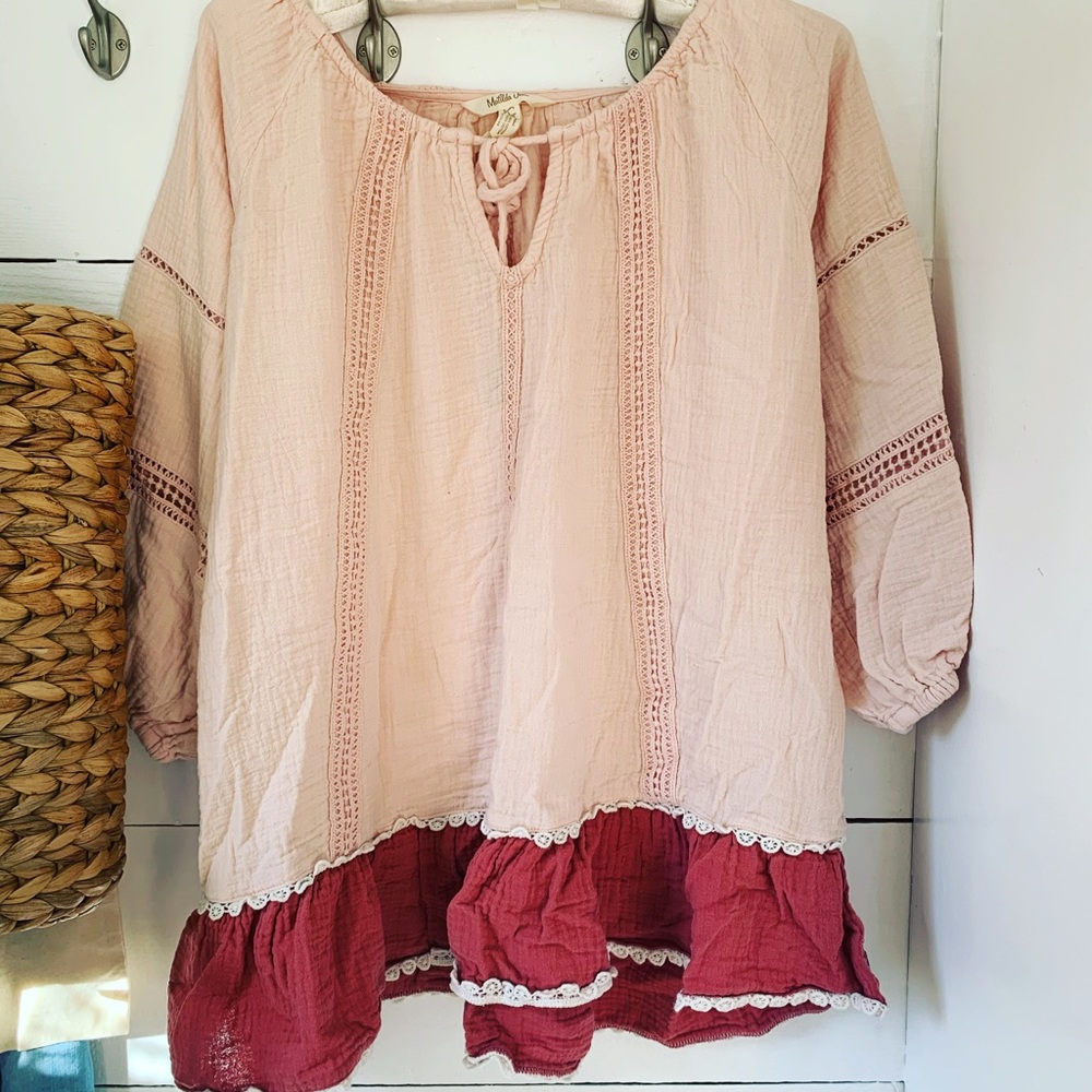 Matilda Jane Women’s Pink 💯 % Cotton Blouse - Size Large 🌸🌟🍁